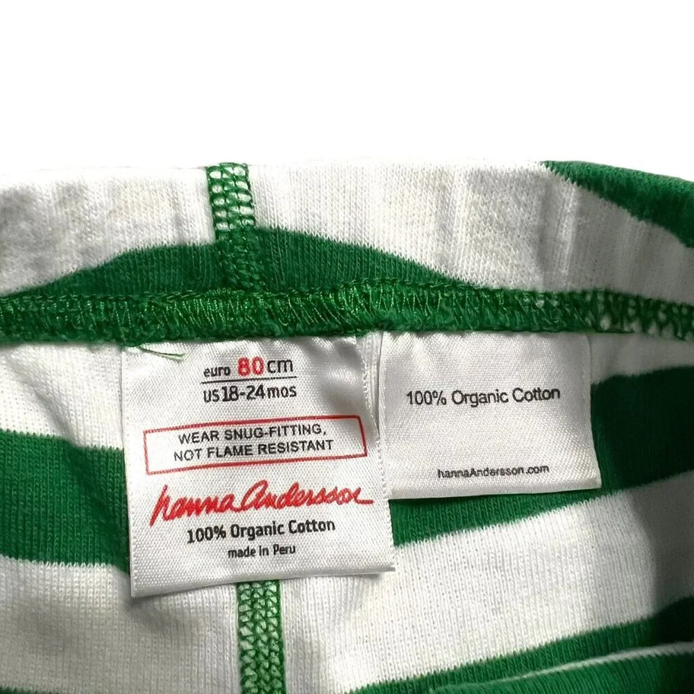 Hanna Andersson Sz 80 (18-24m) Green Striped Christmas Short Pajamas